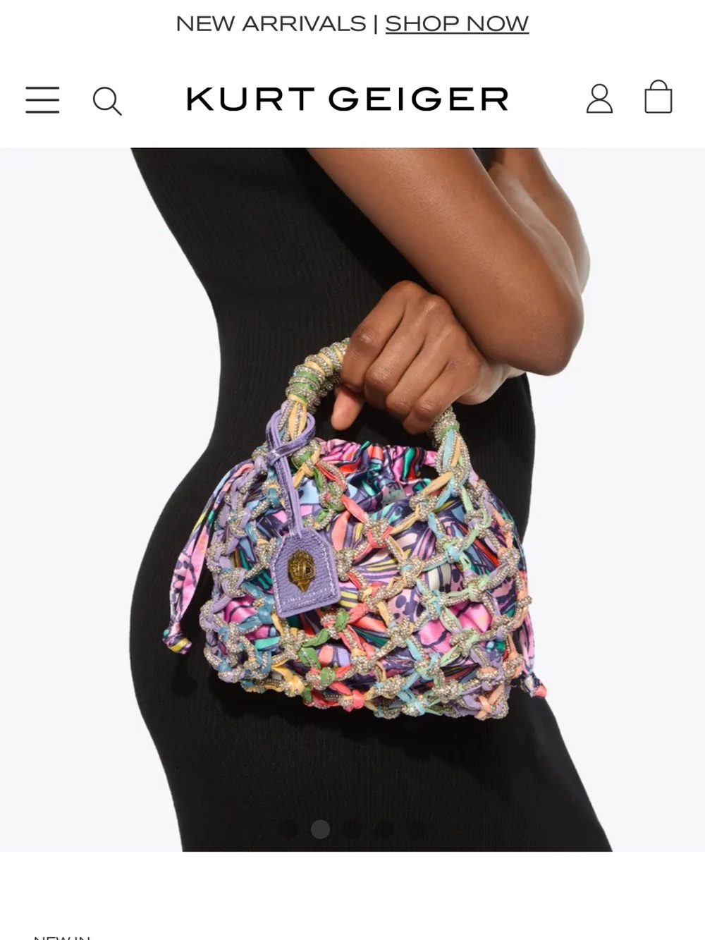 Kurt Geiger Multicolor Braided Net Mini Drawstring Bag NWT / sold out everywhere